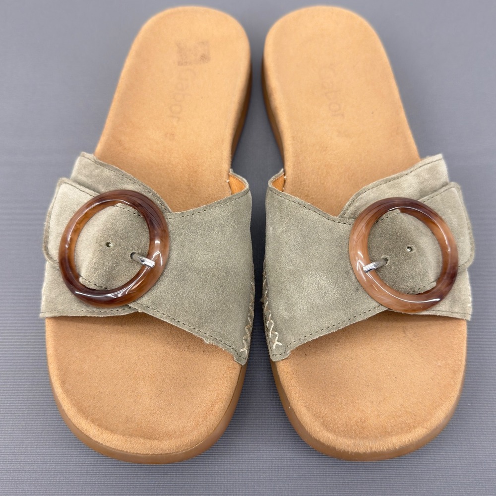 Gabor Womens Green Suede Slide Sandals Resin Buckle Style 83.701 Size 9.5/40